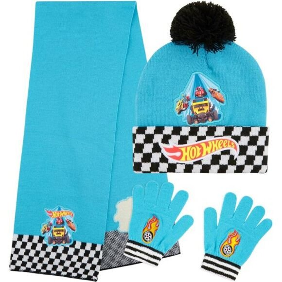 Hot Wheels Boys Winter Hat Scarf Gloves Set Toddler Beanie Warm Gift Accessory